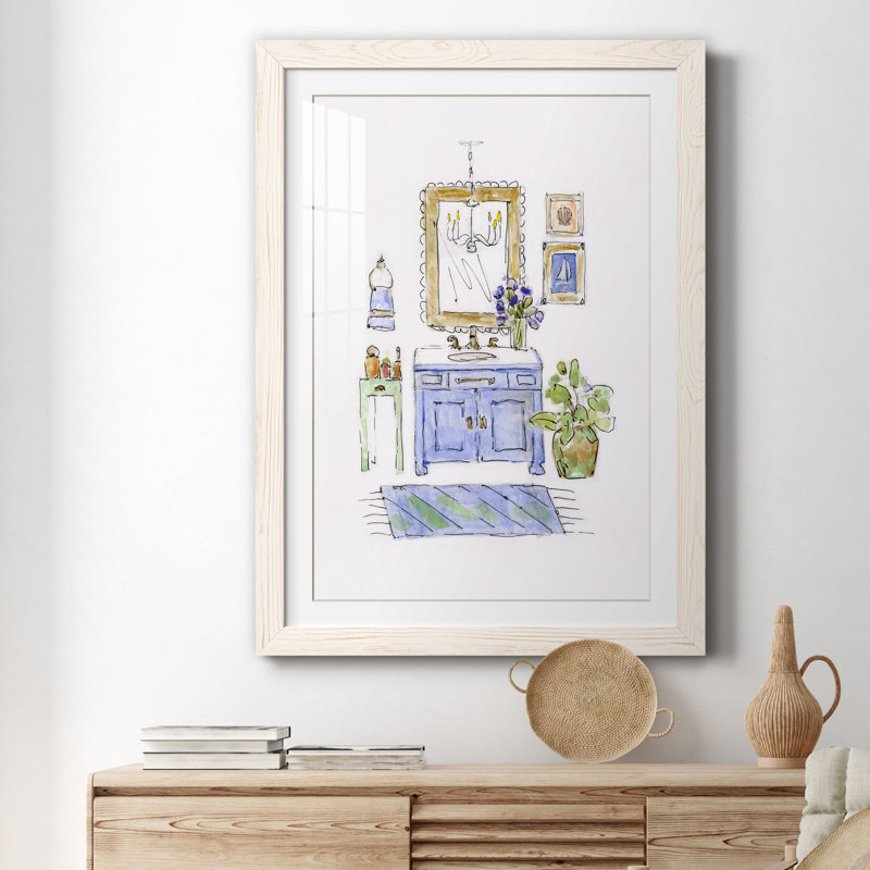 «Sketchy Bath II» - peinture encadrée, Cadre blanc, H 31,5 po x l 23,5 po x P 1,5 po