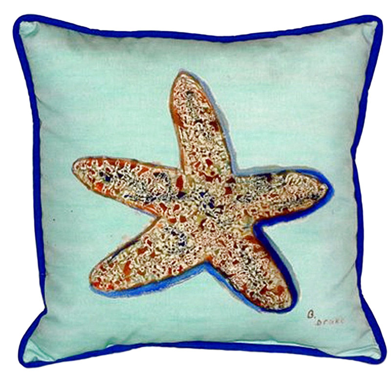 Starfish Indoor/Outdoor Throw Pillow, Teal/Brown, 18" x 18"