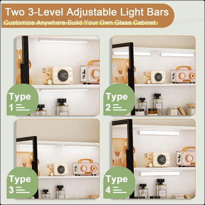 L-Shaped Corner Computer Desk with Glass Cabinets & LED Lights, USB Charging Ports, Keyboard Tray, Ergonomic Design for Home and Corporate Workspaces