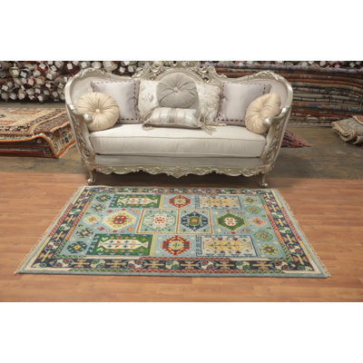 Light Blue Geometric Traditional Handmade Rug 4x6