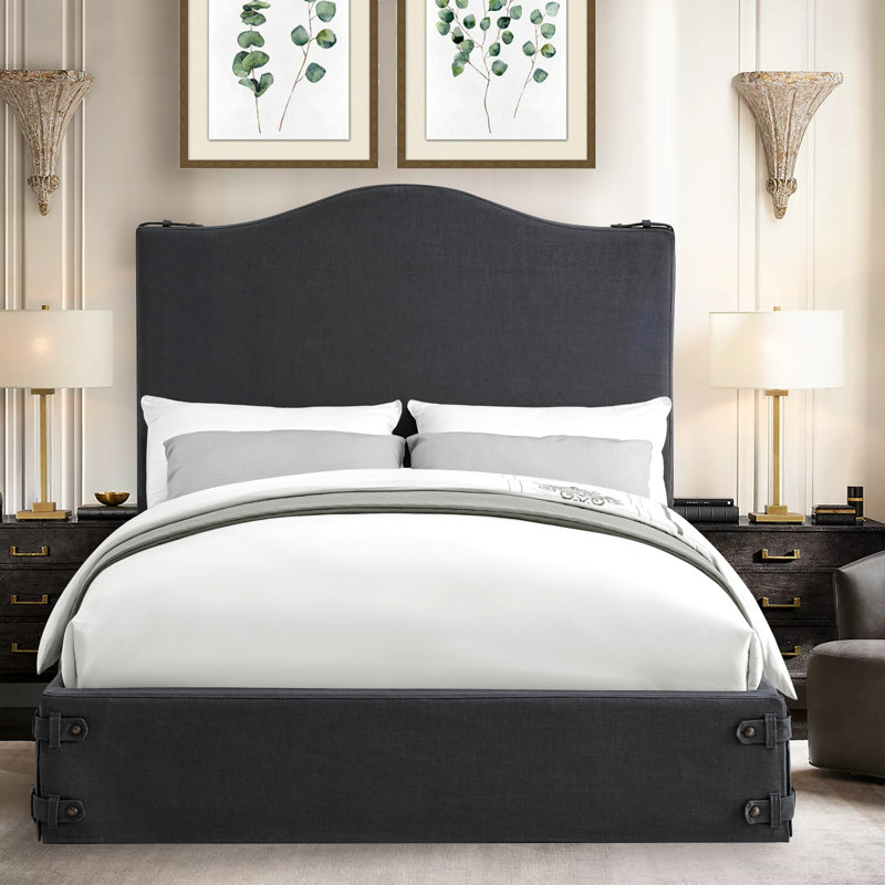 Tufted Upholstered Headboard, Solid Wood Head Board with Wood Legs, Fabric Headboard in Modern Design, Black, King