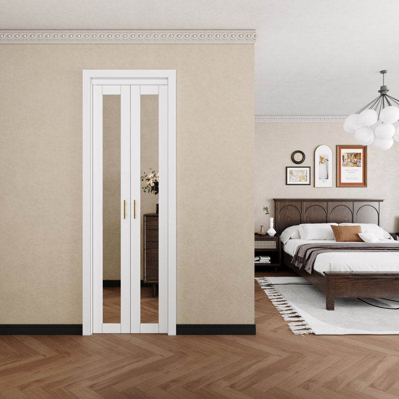 1 porte pivotante à miroir française avec quincaillerie (poignées incluses), 24 po x 80 po