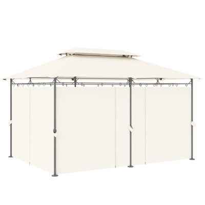 Pavillon de jardin 10 po x 13 pi à double toit avec abri de jardin, pelouse, cour et terrasse, blanc crème