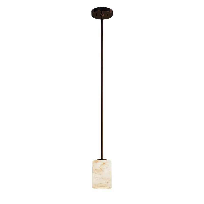 Luminaire suspendu cylindrique 1 lumière Alfonsas Alabaster Rocks! ™, Cylindre avec rebord plat, Bronze foncé