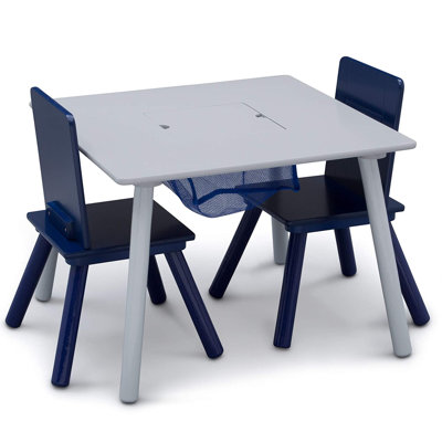 Delta Children Kids Table and Chair Set with Storage (2 Chairs Included) - Greenguard Gold Certified, Grey/Blue
