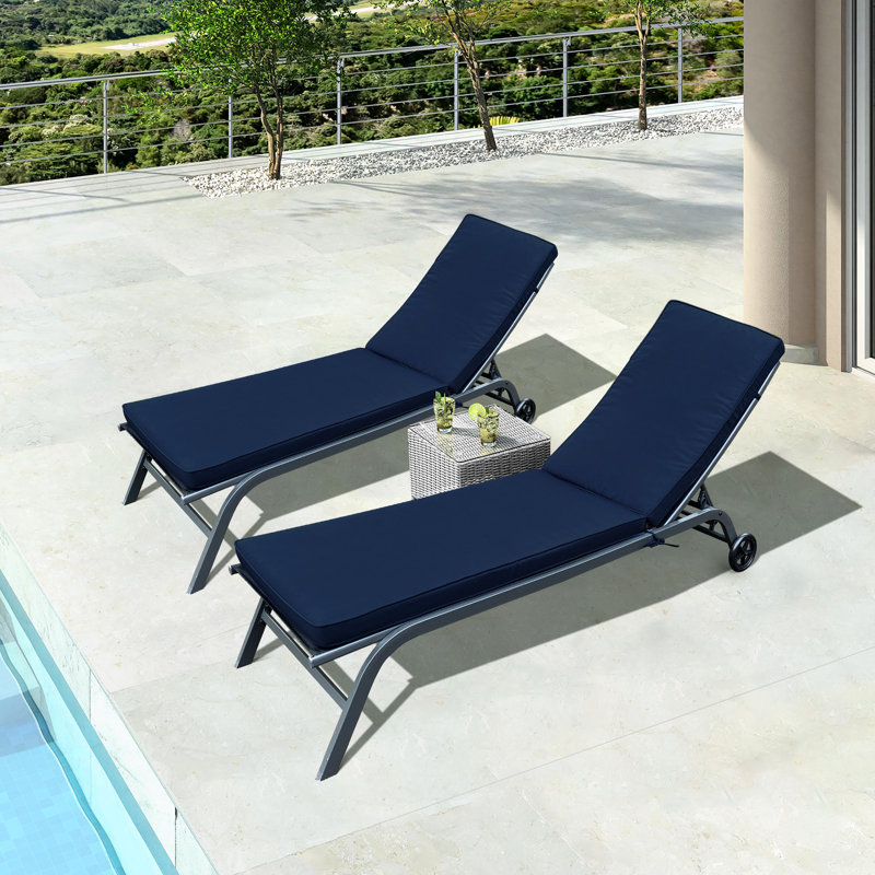 2Pcs Outdoor Chaise Lounge Seat Cushions, Navy Blue, Material, Sponge Filling, & Fade , Removable Zipper Covers For Long-Term Use Patio Chair Cushion Replacement , Breathable , Fadeproof, Detachable