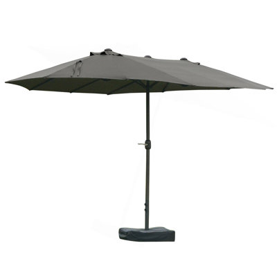 Outsunny Patio Umbrella 15' Steel Rectangular Outdoor Double Sided Market With Base, Sun Protection & Easy Crank For Deck Pool Patio, Dark Gray