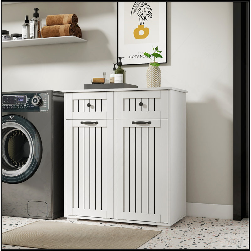 Armoire à linge avec 2 paniers à linge amovibles et 2 tiroirs