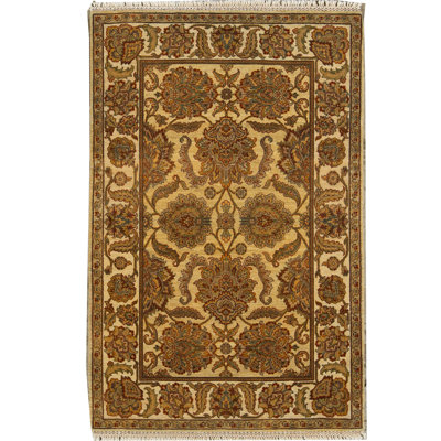 Tapis brun et ivoire de haute qualité noué à la main
