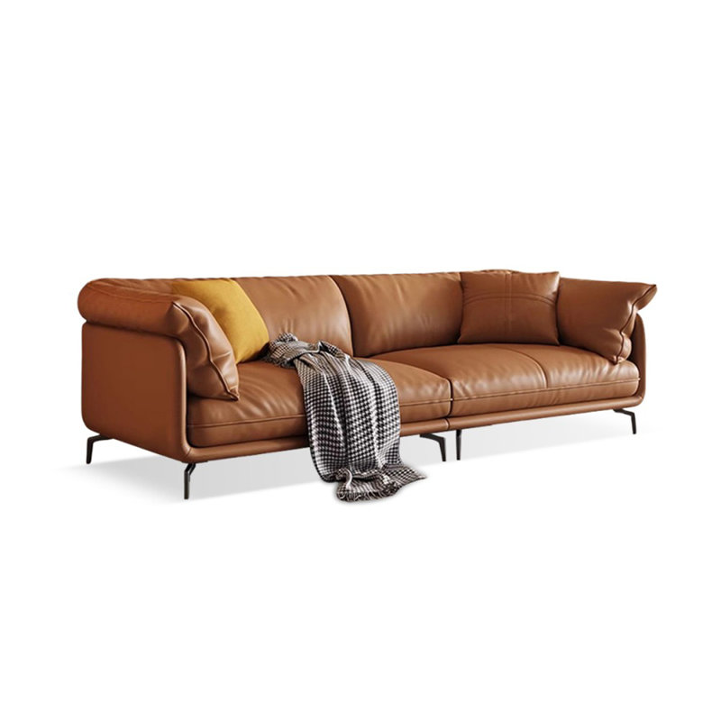 Canapé modulaire orange en cuir véritable, 35,04 po H x 94,49 po L x 35,43 po D, 3, Orange
