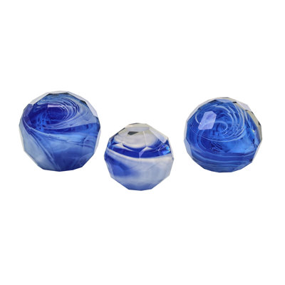 Blue Cut Glass Orbs, Set Of 3