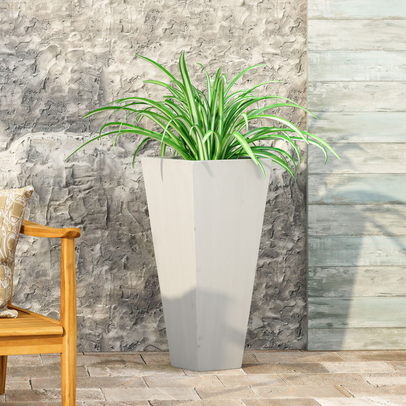 Jardinière d'extérieur moderne en pierre MGO, Blanc mat, H 28,5 po x l 13 po x P 13 po