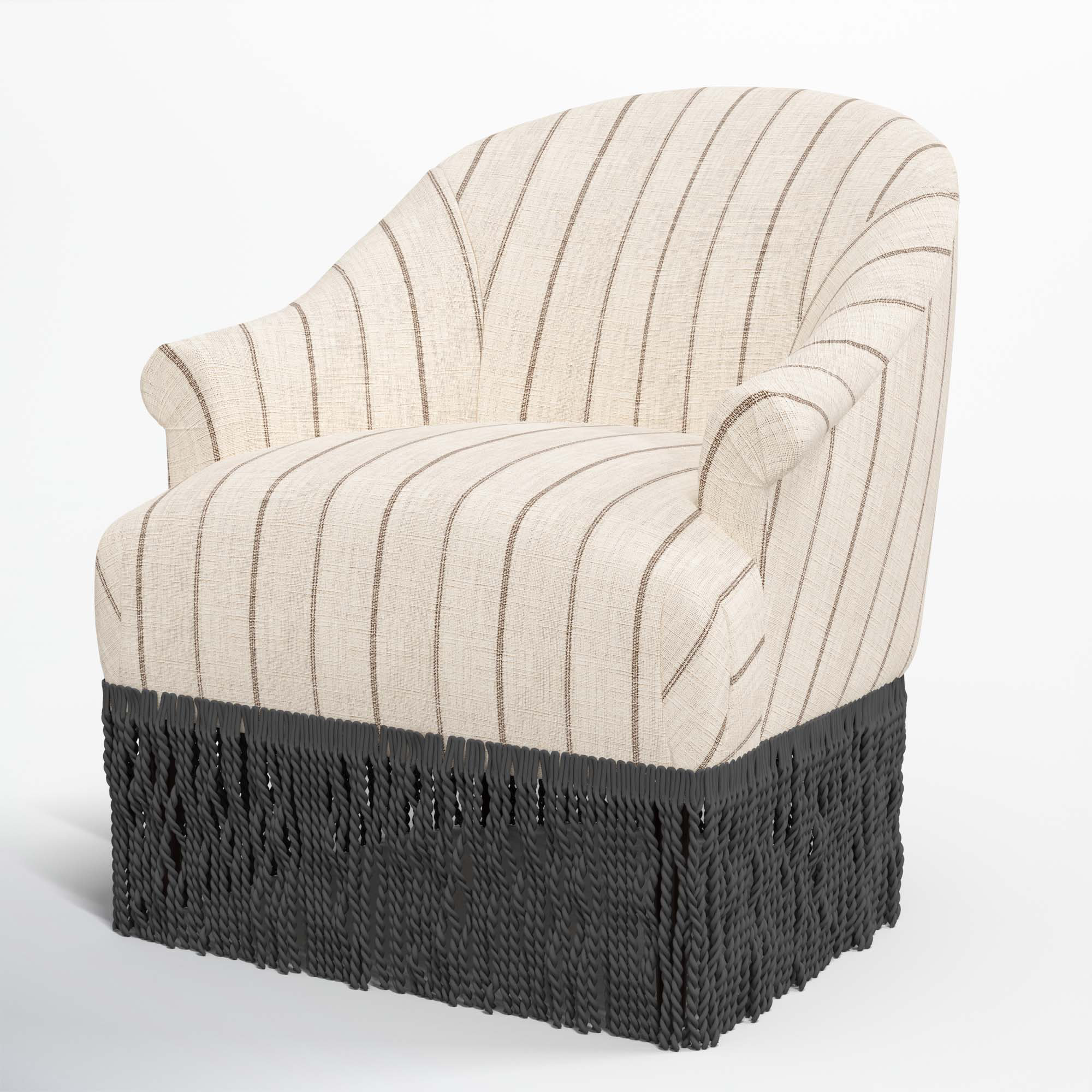Callie Barrel Chair, Black, Fritz Charcoal Stripe
