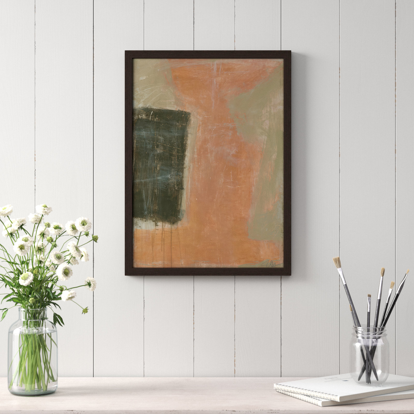 Anali "Autumn Sandbox" Painting, 23" H x 17" W x 0.75" D, Walnut