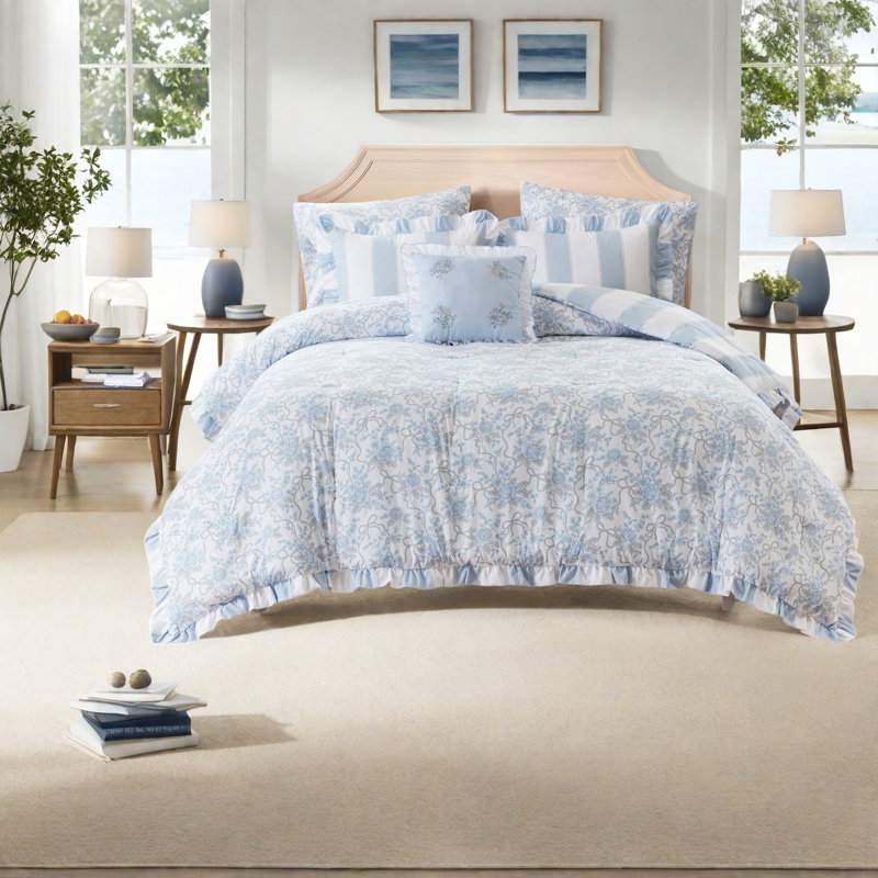 Ensembles de literie pour grand lit bleu, édredon en microfibre, chambre romantique