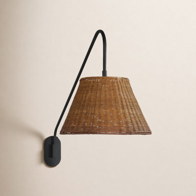 Joyelle Single Light Rattan Steel Dimmable Plug-in Swing Arm Sconce
