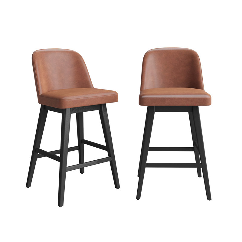360° Swivel Barstools with Solid Wood Legs,Upholstered Counter Stools with Back