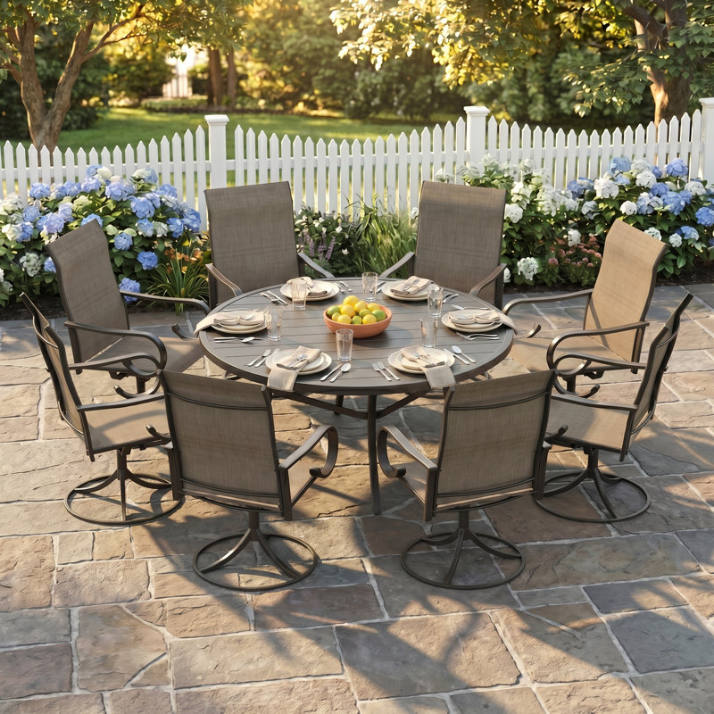 Bushman With Swivel Textilene Chairs, Black/Brown