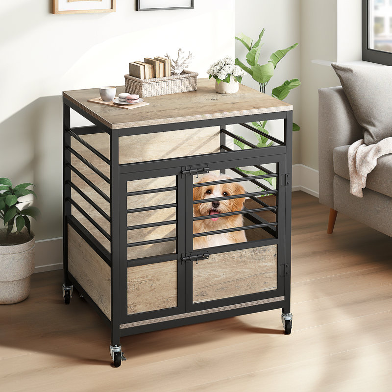 Table de bout en chenil pour animaux avec roulettes Accomac Dog Crate Furniture, Petit (H 30,1 po x l 23,6 po x P 23,6 po)