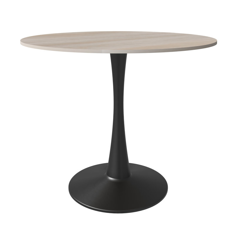 Bristol Round Dining Table With Sintered Stone Top And Stainless Steel Pedestal Base, Natural Wood, 29"H x 31"L x 31"W