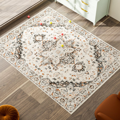 Oriental Performance Traditional Vintage Area Rug in White/Rust/Gray/Blue/Black/Beige