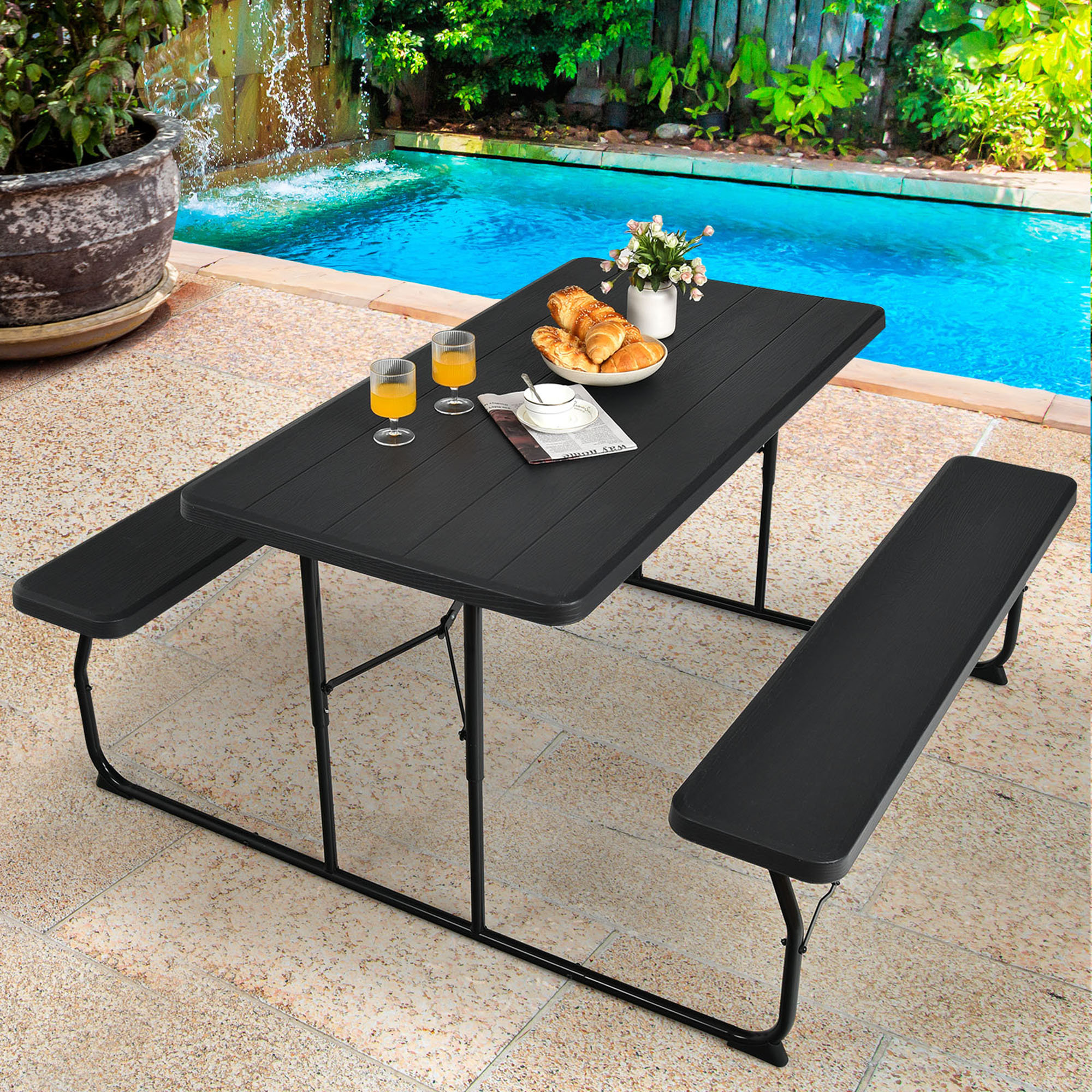 Bench Iron Patio Dining Table Folding Table Costway FT Picnic