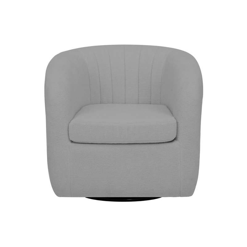 Gray Polyester Blend Swivel Barrel Chair with Wood Base