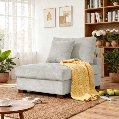 Upholstered Offwhite Chenille Armless Chair with Pillow Back, Single Chair Module Part For Sectional Sofa