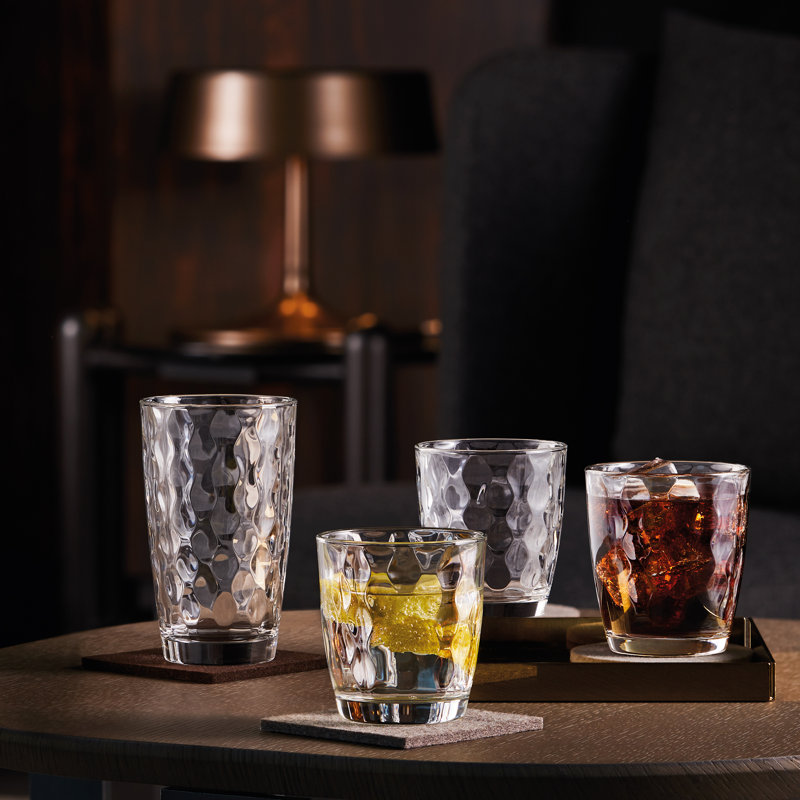 Clear Faceted Glass 13oz Drinking Glass Set of 6