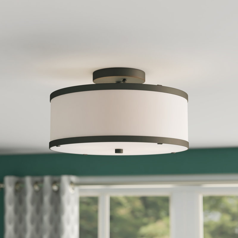 Berthine Fabric Semi Flush Mount, Bronze, Off-White, 8" H x 15" W x 15" D