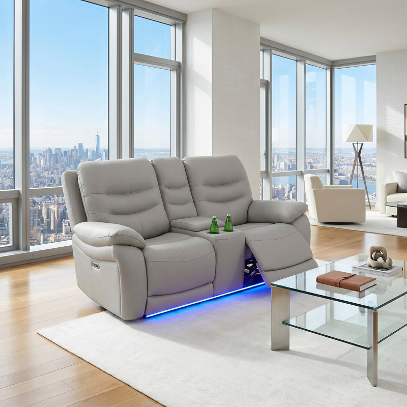 Causeuse inclinable en cuir végétalien Nova avec porte-gobelets et lumières DEL Nova