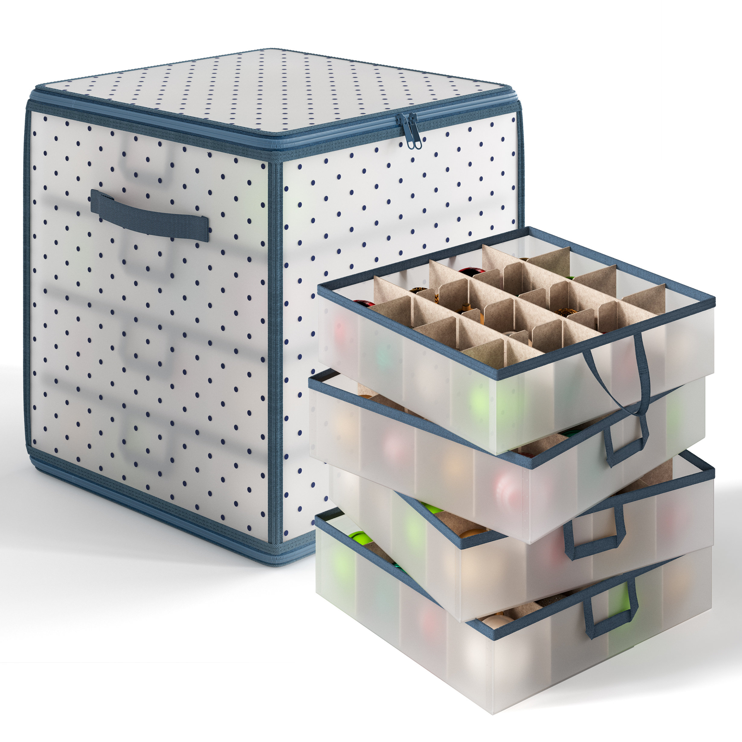 The Holiday Aisle Christmas Ornament Storage With Adjustable Dividers - 13" H x 13" W x 13" D