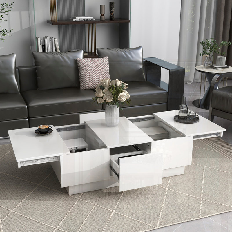 Coffee Table With 2 Large Hidden Storage Compartment, White