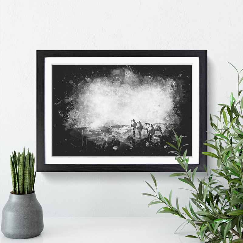 Camels On The Move Paint Splash - Picture Frame Graphic Art Print, Black Framed, 62cm H x 87cm W x 2cm D