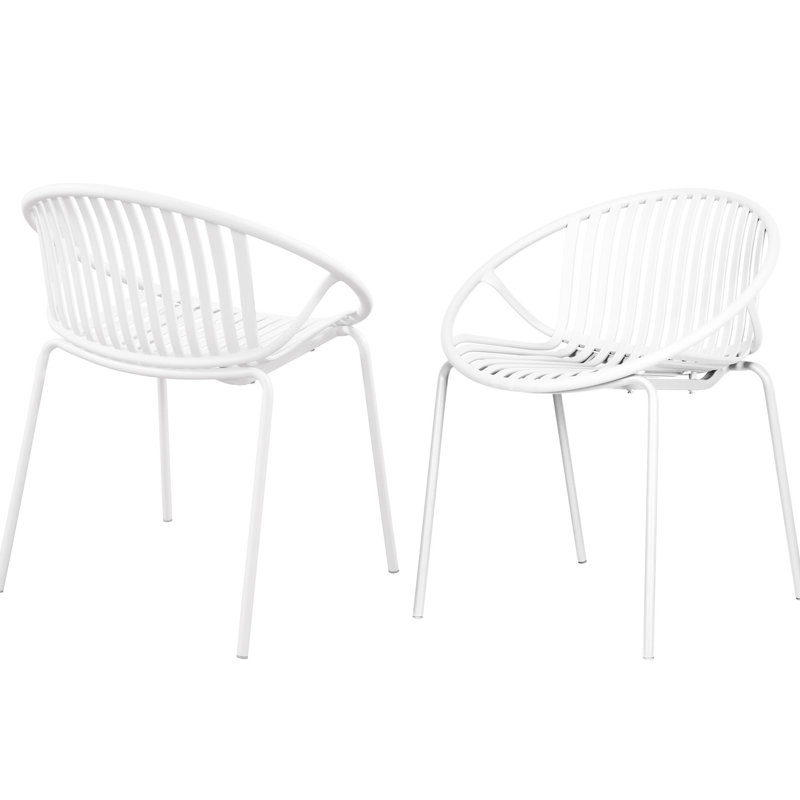 Patio Dining Chairs Of 2 - White, Stackable. Ergonomic Design With Plastic & Metal Legs. 300 Lbs Capacity. 25.12"x22.71"x30.69". Simple Assembly Process Piece Chair Legs + . Load.