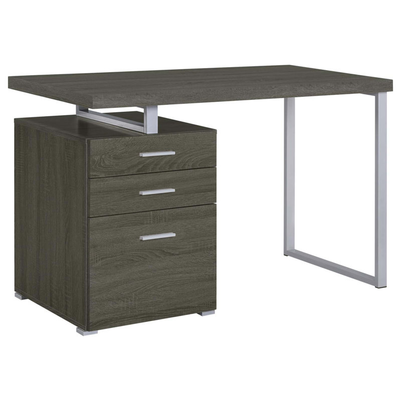 Bureau réversible à 3 tiroirs gris patiné, Gris