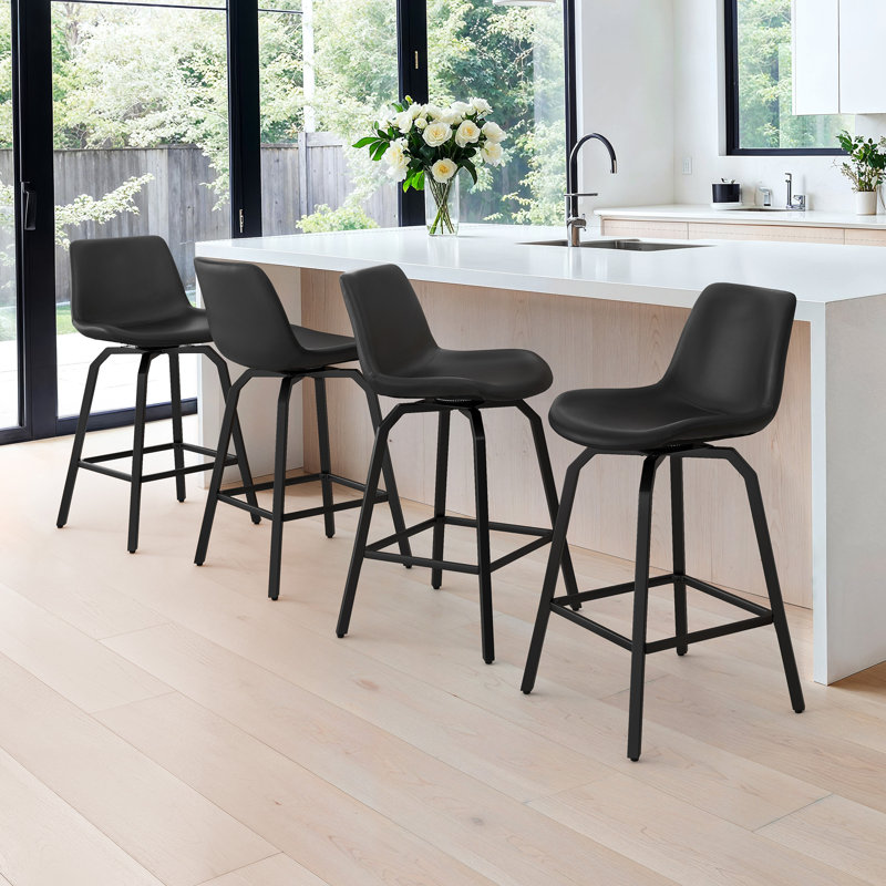Sephira Swivel 26'' Counter Stool, Faux Leather-Black