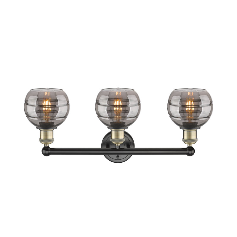 Éclairage pour meuble-lavabo 3 lumières Natick, Gris fumée clair, Laiton antique noir