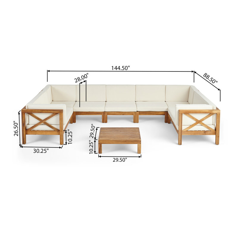 Acacia 7 - Person Modular Patio Conversation Set with Cushions, Teak Frame / Beige Cushion