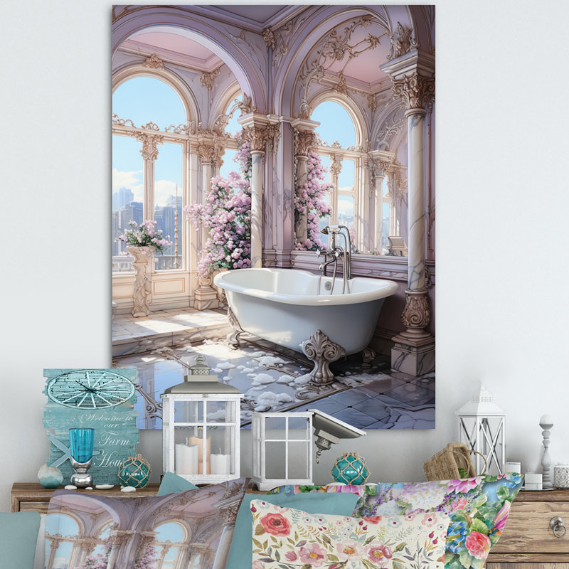 Salle de bain pastel Serenity II - Art mural de salle de bain, H 32 po x l 24 po x P 1 po, Toile tendue