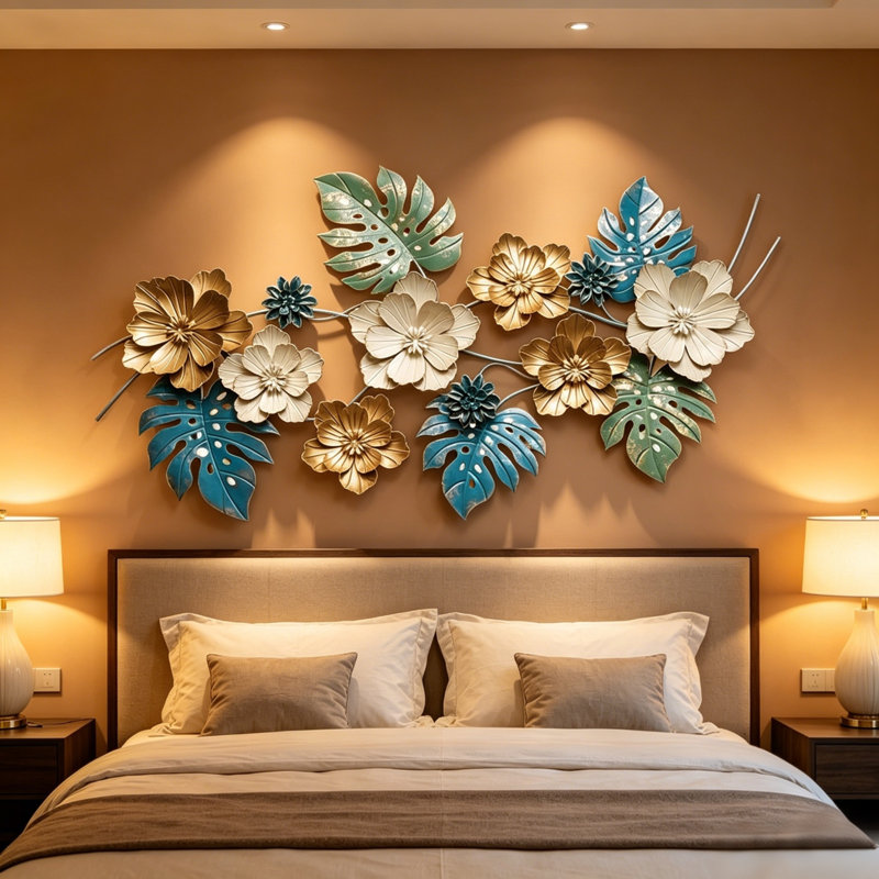 Art mural tropical floral et métal Monstera