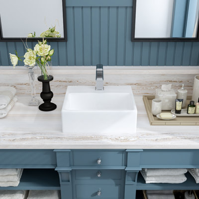MEJE 12.5'' White Ceramic Rectangular Bathroom Sink