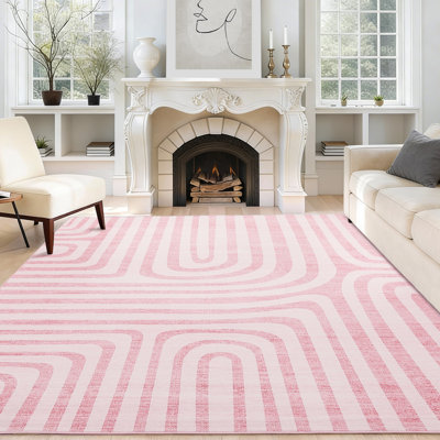 Tapis 8 x 10 pour le salon, tapis modernes lavables abstraits, tapis doux antidérapant à poils courts pour chambre à coucher, salon, salle à manger, rose