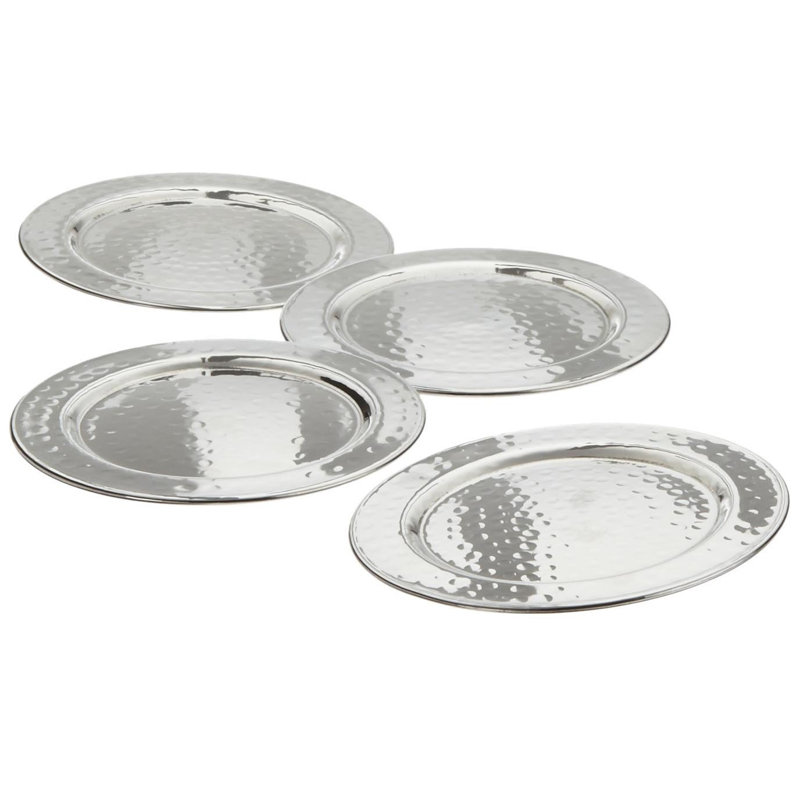Hammered Round Stainless Steel Round 4 Piece Coaster Set