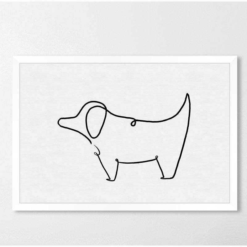 Simple contour de chiot-reproduction d’art, H 26 po x l 38 po x P 0,5 po, Papier avec cadre blanc