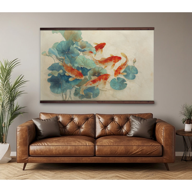 Très grande toile d'art tapissier Koi, H 45 po x l 73 po