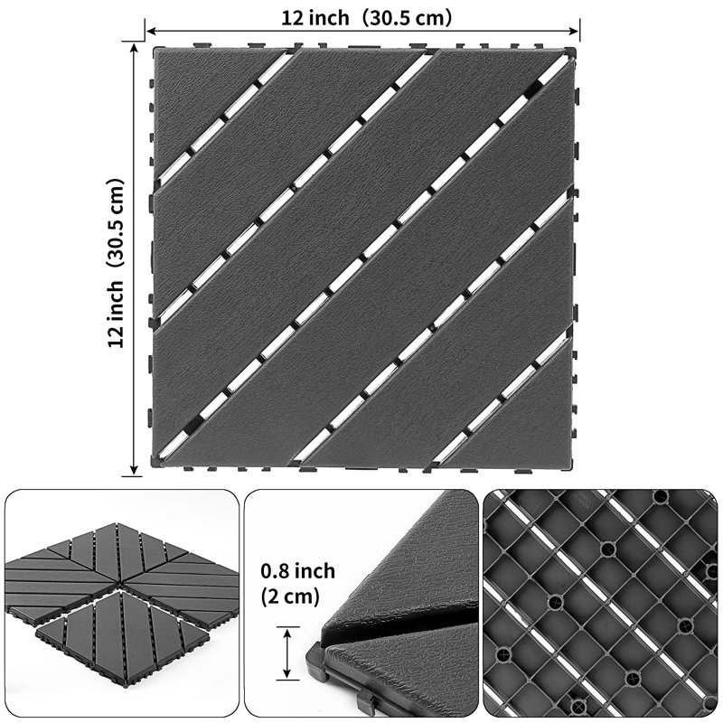 Plastic Interlocking Decking Tiles, Gray