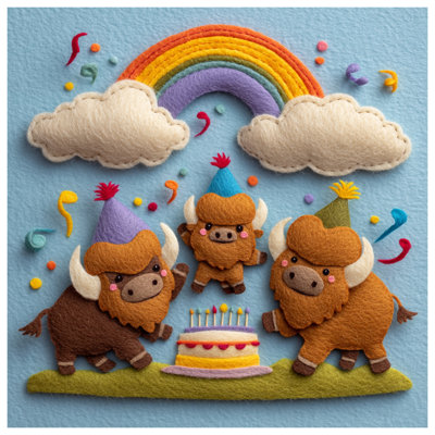 Felt Buffalo Birthday Party Wall Tapestry - Rainbow Wall Decor
