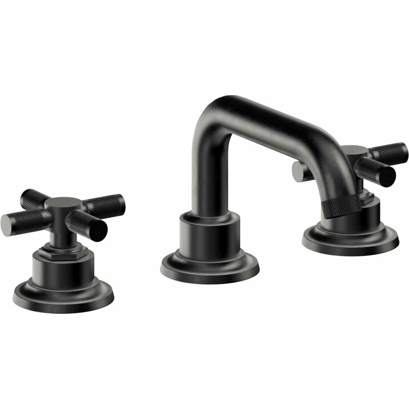 Descanso 8" Widespread Lavatory Faucet with Cross Knurled Handle, Matte Black