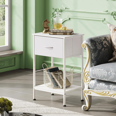 15.79'' W Tall Nightstand, Modern Side End Table with Fabric Drawer and Open Storage Shelf, Metal Frame Accent Table for Bedroom Living Room
